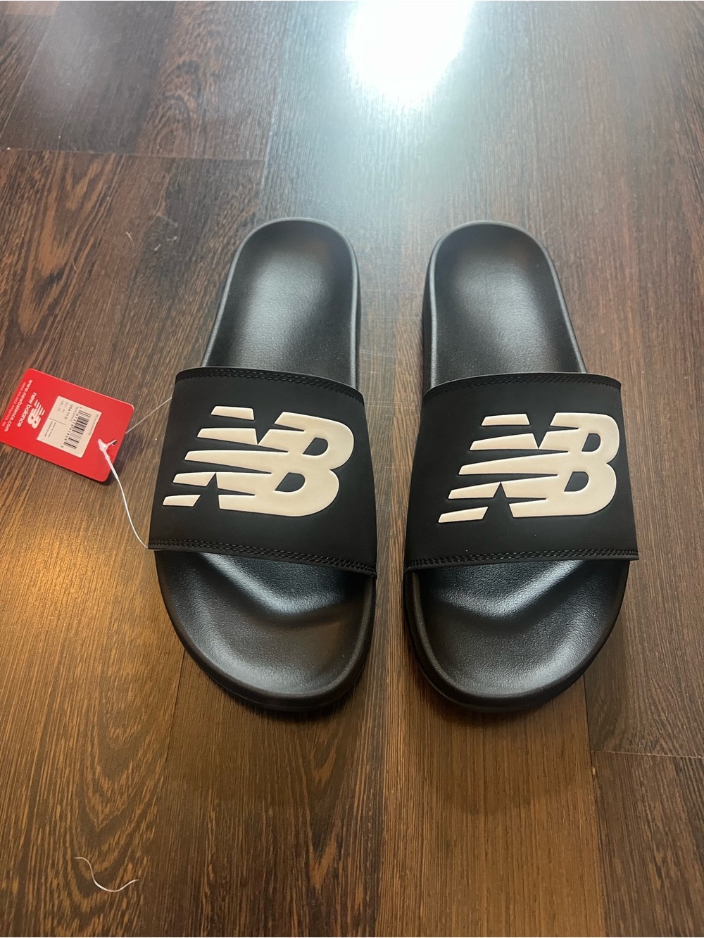 New Balance Black and White Logo Slide Sandals